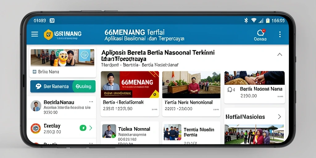 Tampilan antarmuka utama 66MENANG dengan berita nasional terkini.