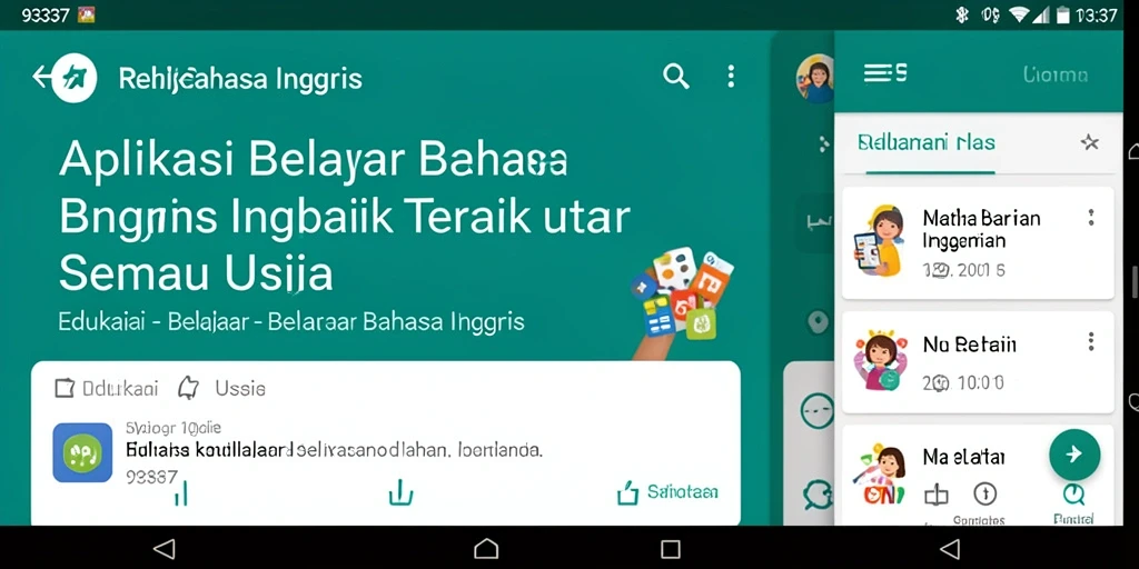 Antarmuka aplikasi 93337 yang menarik untuk belajar Bahasa Inggris.