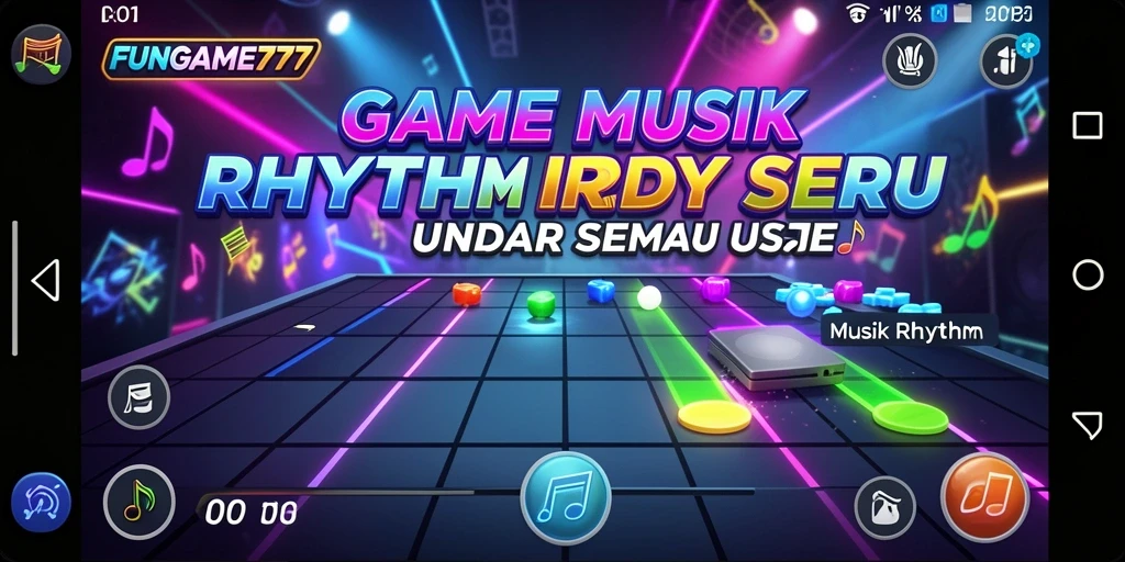 Antarmuka menarik dan dinamis dari FUNGAME777 dalam permainan Musik Rhythm.