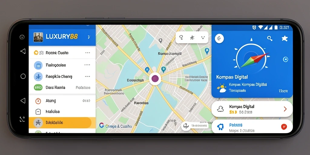Tampilan utama LUXURY88 menampilkan kompas digital dan informasi cuaca.