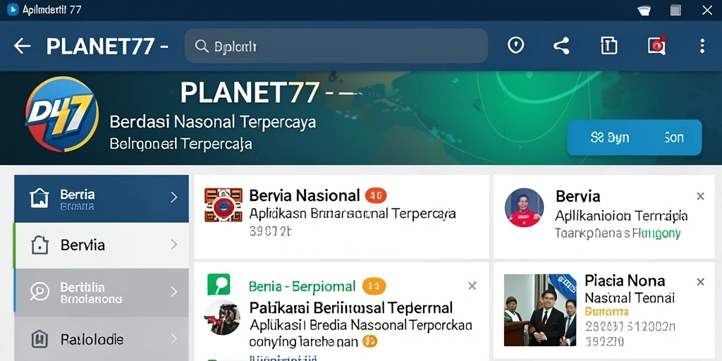 Tampilan antarmuka aplikasi PLANET77 dengan berbagai berita nasional.