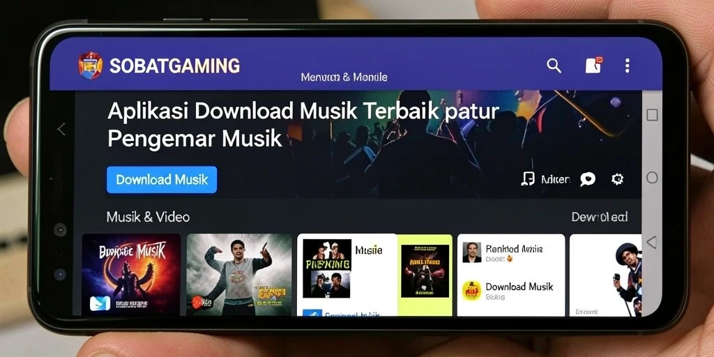 Tampilan antarmuka aplikasi SOBATGAMING untuk Download Musik yang user-friendly.